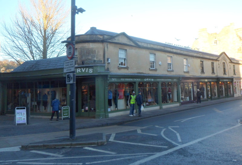 An Orvis shop frontage on Pulteney Bridge in Bath in December 2012